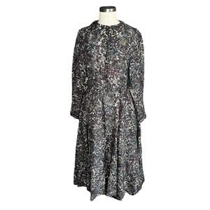 SON DE FLOR Classic‎ Peter Pan Collar Venice Floral Linen Midi Dress Women's XS